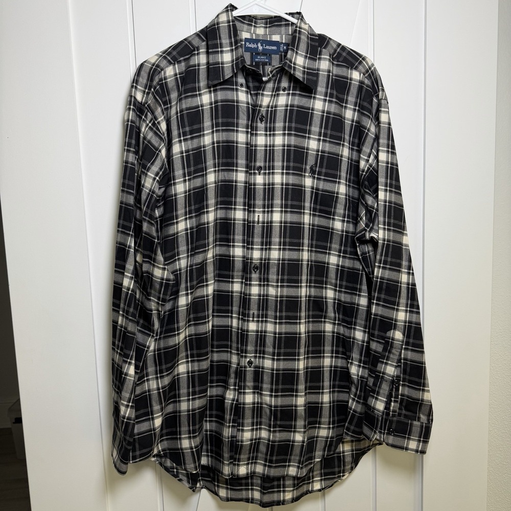 Ralph Lauren Men's Long Sleeve Plaid Shirt Size Medium Black White Button Down